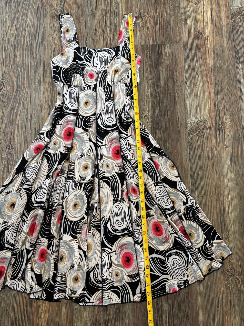 Y2K Bali Sleeveless Midi Dress Size 6 Black White Red Multi Abstract Whimsigoth - Picture 5 of 10
